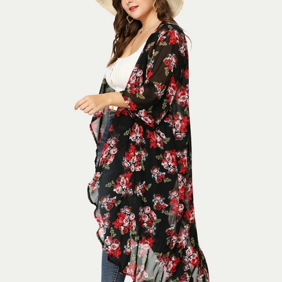 💋🐝SALE🐝💋  Floral Print Dip Hem Kimono - Picture 7 of 8